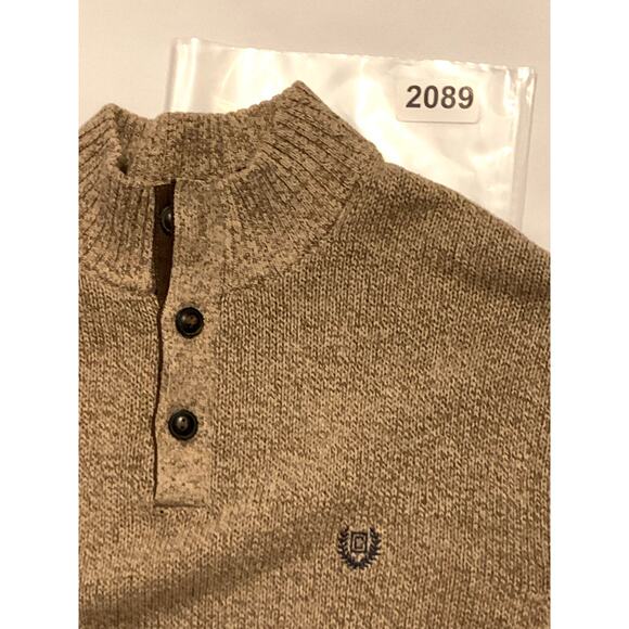 Chaps Mens Sweater 2XLT Brown 3 Button Henley Elbow Patches Old Money Heritage - Picture 14 of 14